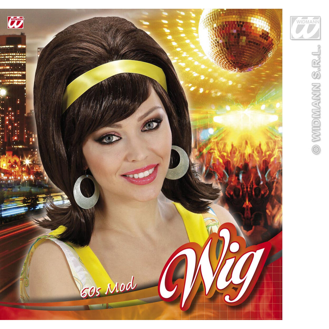 Op deze afbeelding zie je een Accessoires, van het merk Widmann. Pruik, 60s Modieus Bruin