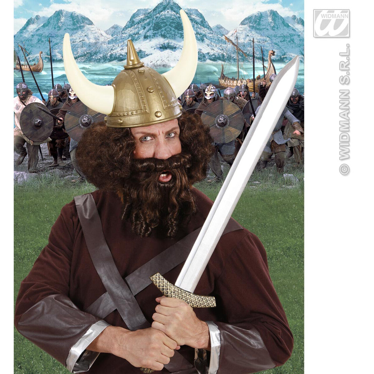 Op deze afbeelding zie je een Accessoires, van het merk Widmann. Pruik, Karakter Met Lokken En Baard, Bruin