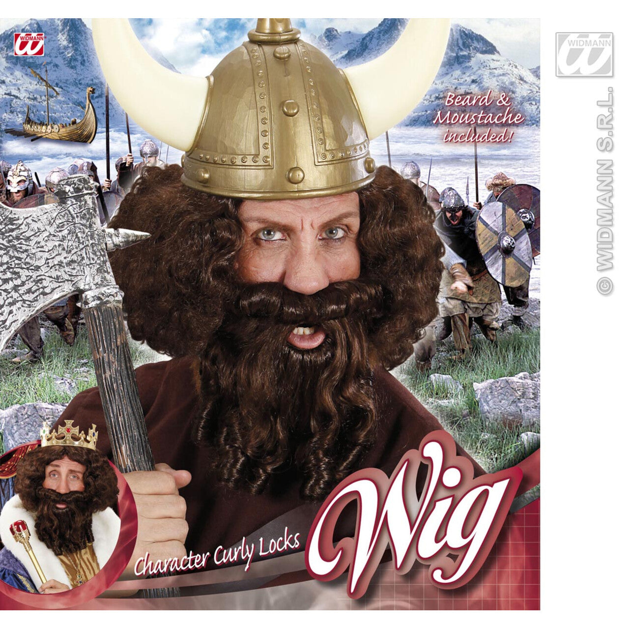 Op deze afbeelding zie je een Accessoires, van het merk Widmann. Pruik, Karakter Met Lokken En Baard, Bruin