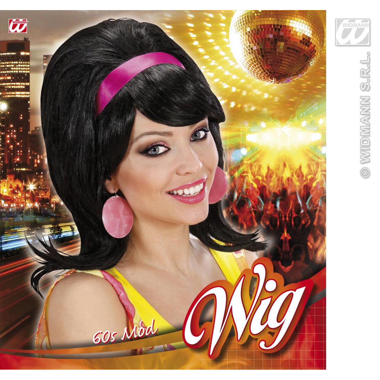 Op deze afbeelding zie je een Accessoires, van het merk Widmann. Pruik, 60s Modieus Zwart
