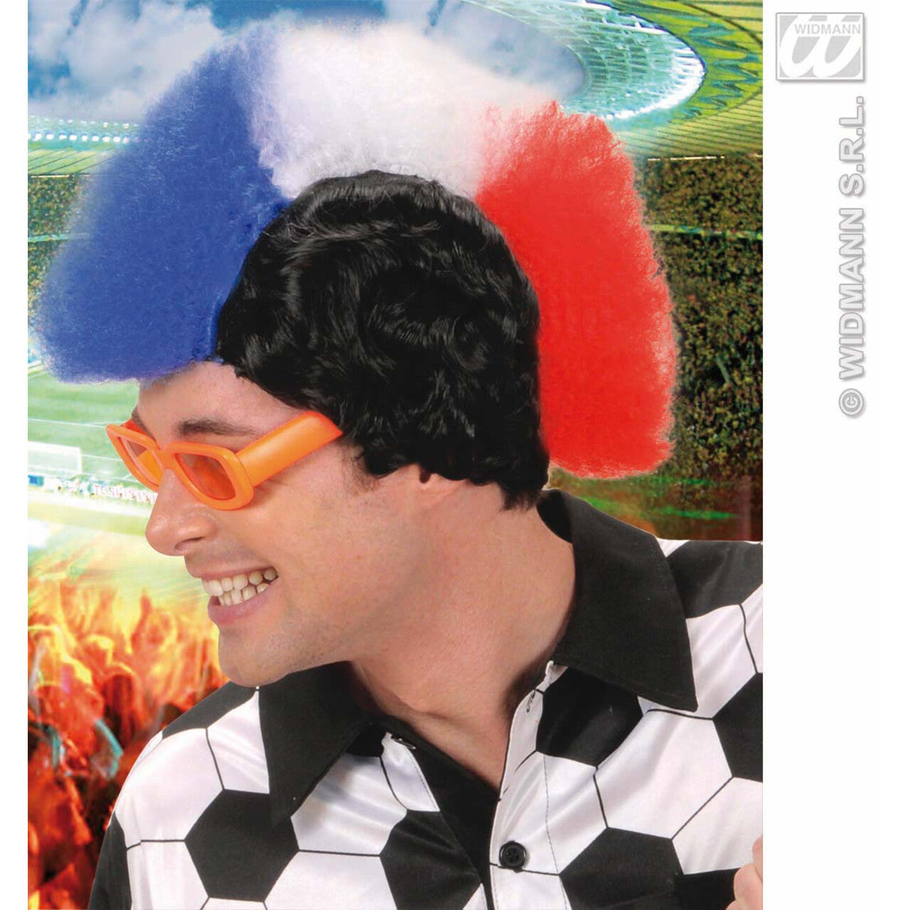 Op deze afbeelding zie je een Accessoires, van het merk Widmann. Pruik, Supporter Frankrijk / Nederland Man