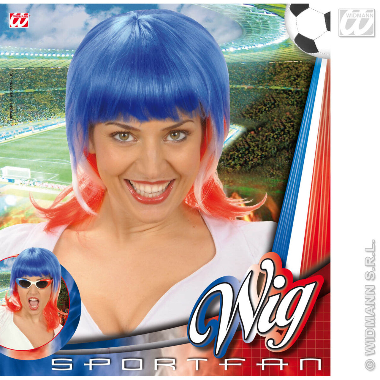 Op deze afbeelding zie je een Accessoires, van het merk Widmann. Pruik, Supporter Frankrijk Vrouw