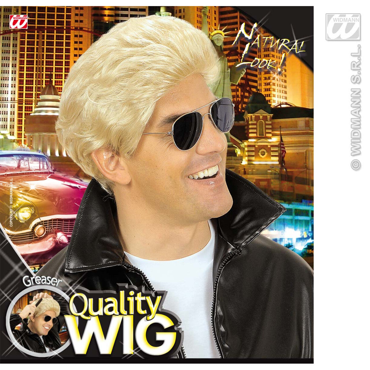 Op deze afbeelding zie je een Accessoires, van het merk Widmann. Pruik, T- Birds Blond