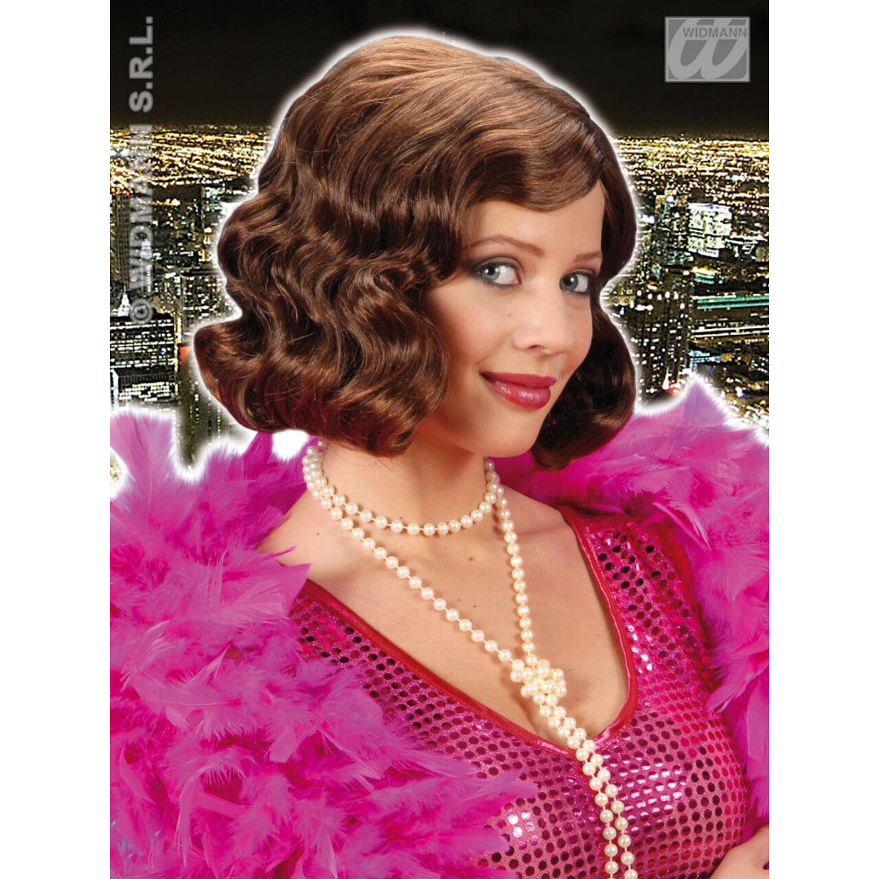 Op deze afbeelding zie je een Accessoires, van het merk Widmann. Pruik, Roaring 20s Bruin