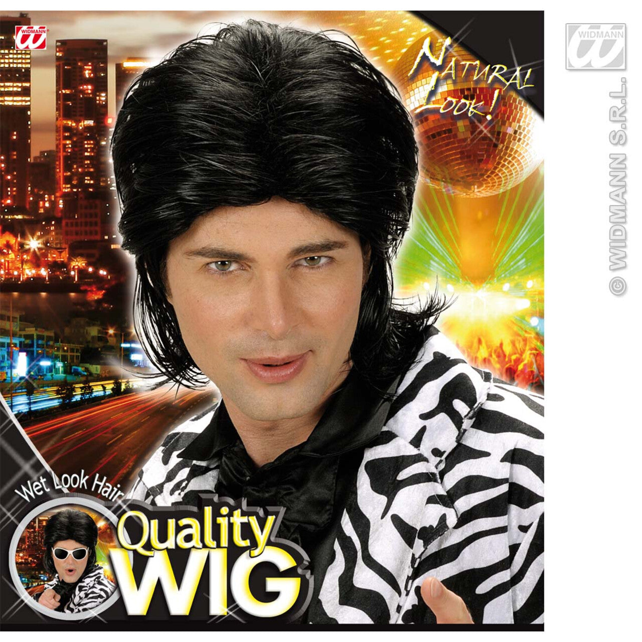 Op deze afbeelding zie je een Accessoires, van het merk Widmann. Pruik, Wetlook Lang Haar Man Zwart