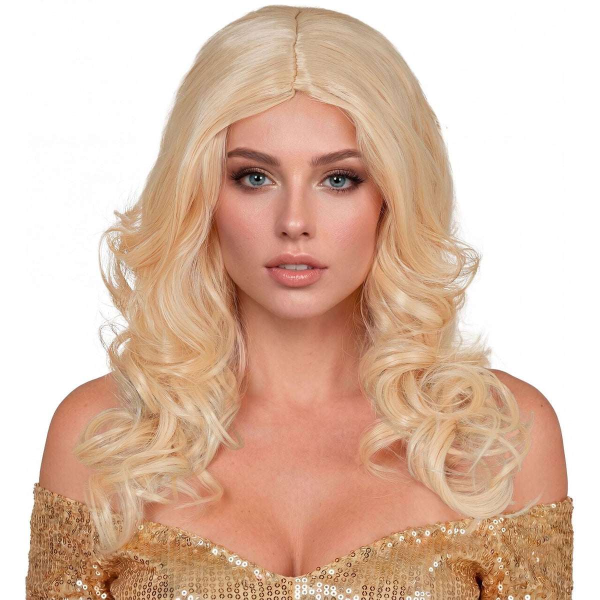 Op deze afbeelding zie je een Accessoires, van het merk Widmann. Groovy Krullen Pruik Blond
