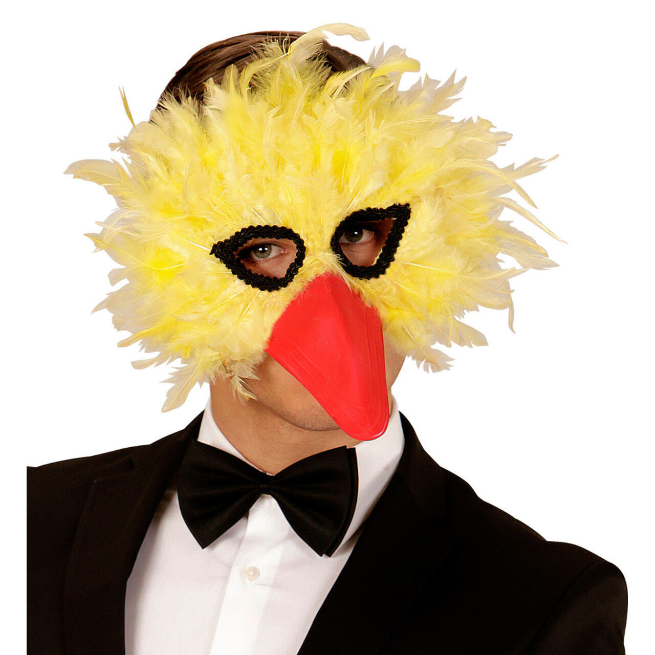 Op deze afbeelding zie je een Accessoires, van het merk Widmann. Grappig Veren Masker Vogel, Geel