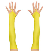 Op deze afbeelding zie je een Accessoires, van het merk Widmann. Tachtiger Jaren Vingerloze Handschoenen Satijn, Neon Geel