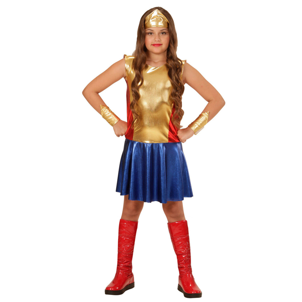 Op deze afbeelding zie je een Kostuums, van het merk Widmann. Superheldin Wonder Girl Meisje Kostuum