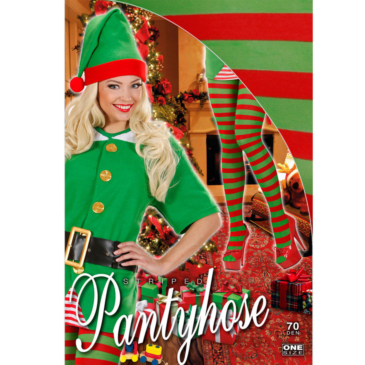 Op deze afbeelding zie je een Accessoires, van het merk Widmann. Kerstmis Panty, Rood / Groen Gestreept