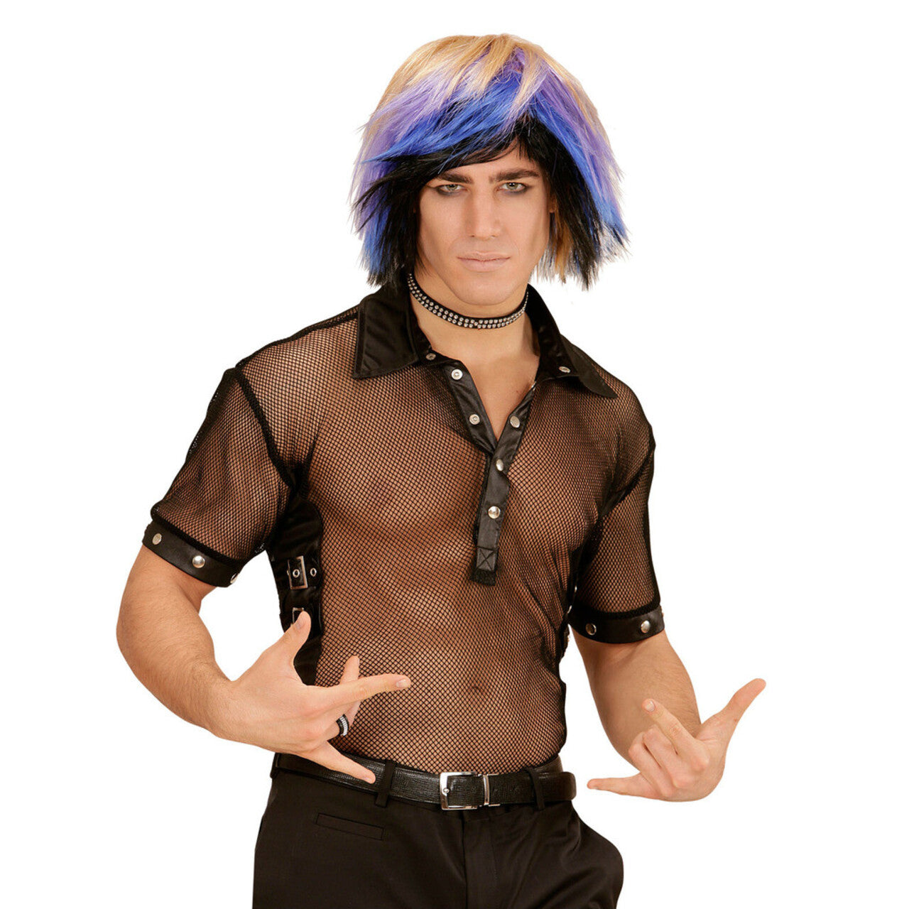 Op deze afbeelding zie je een Accessoires, van het merk Widmann. 80s Pruik, Emo Man