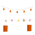 Feestelijke Slinger Met Lampions En Bloemen Oranje / Geel, 3 Meter