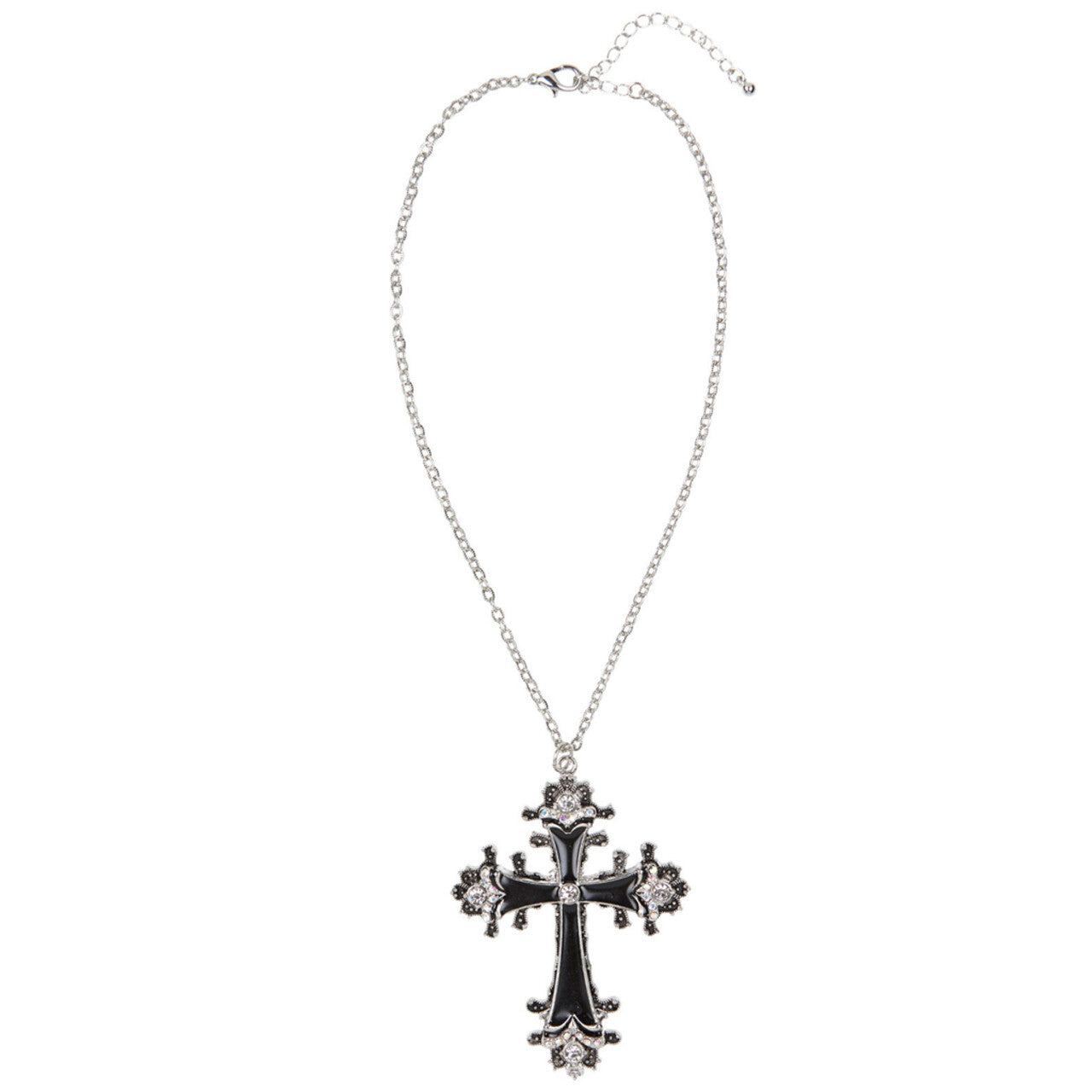 Op deze afbeelding zie je een Accessoires, van het merk Widmann. Horror Ketting Zwart Kruis, Strass