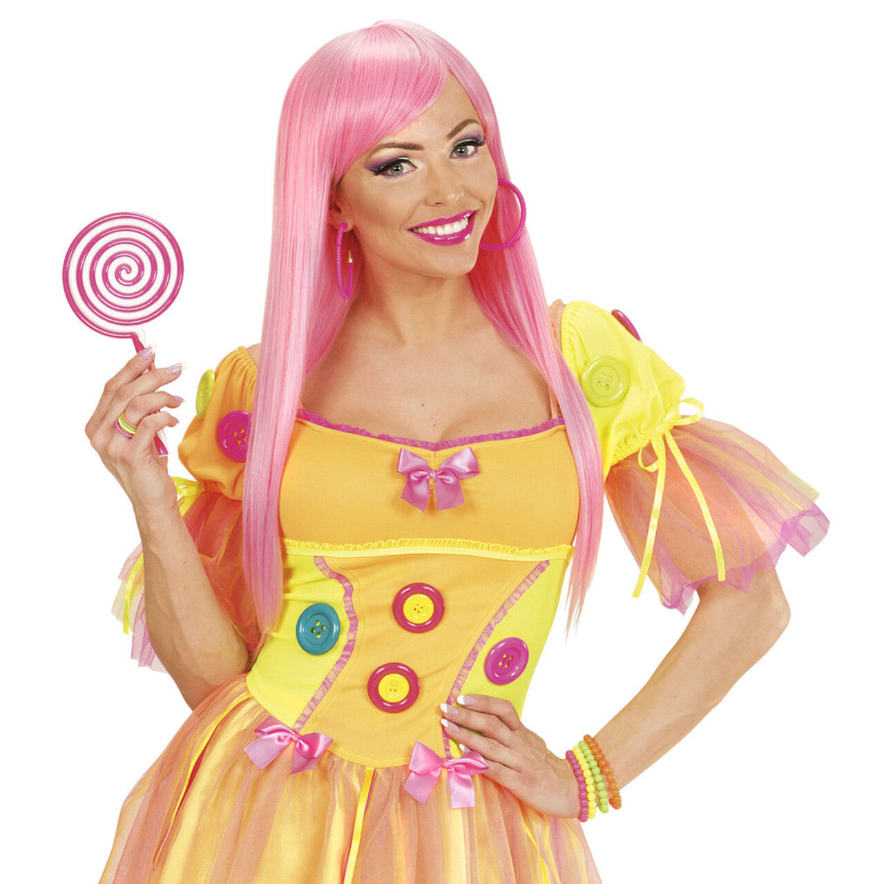 Op deze afbeelding zie je een Accessoires, van het merk Widmann. Rock Chick Oorbellen Neon Roze
