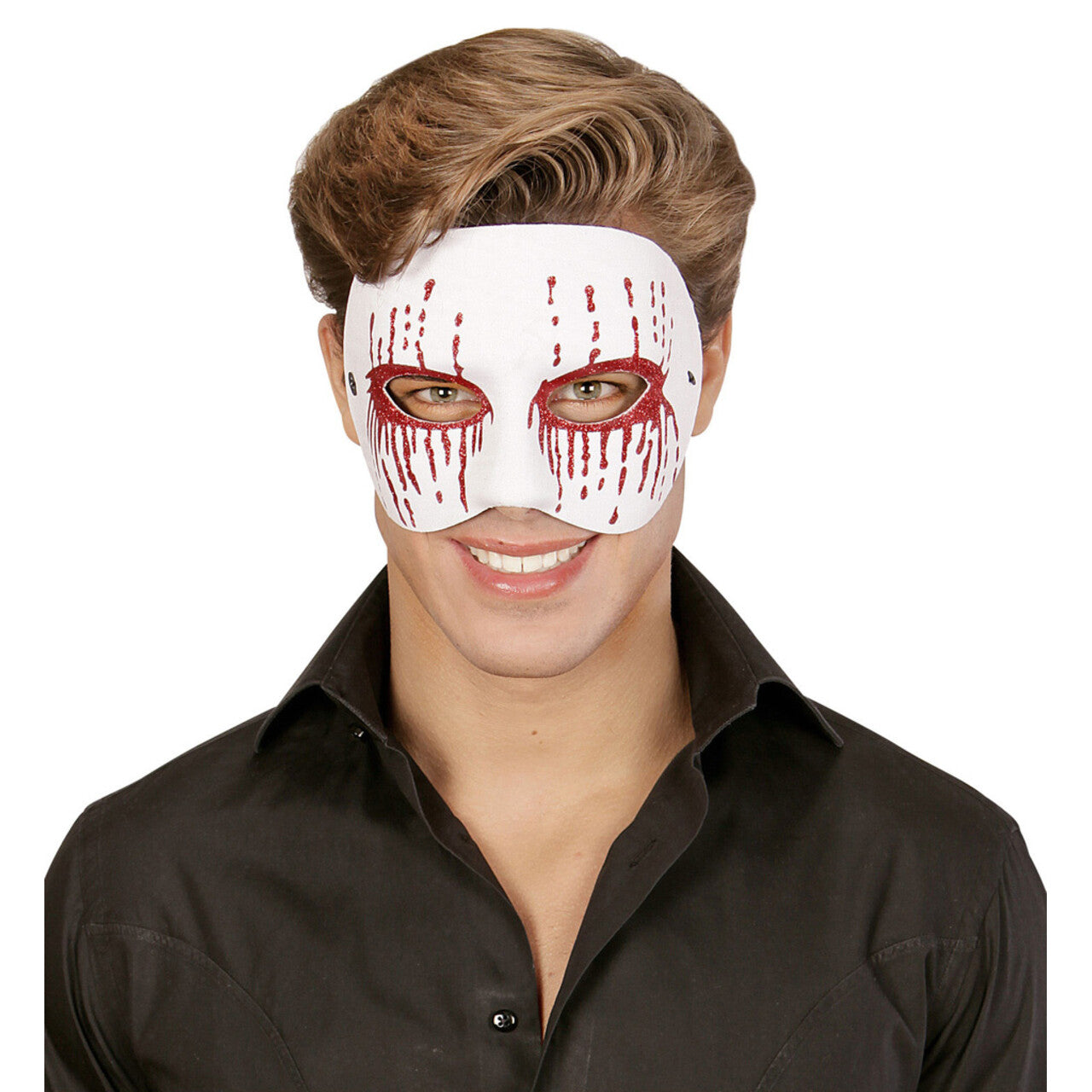 Op deze afbeelding zie je een Accessoires, van het merk Widmann. Masker Psychopaat Wit Met Bloedende Ogen Bloody Pierrot