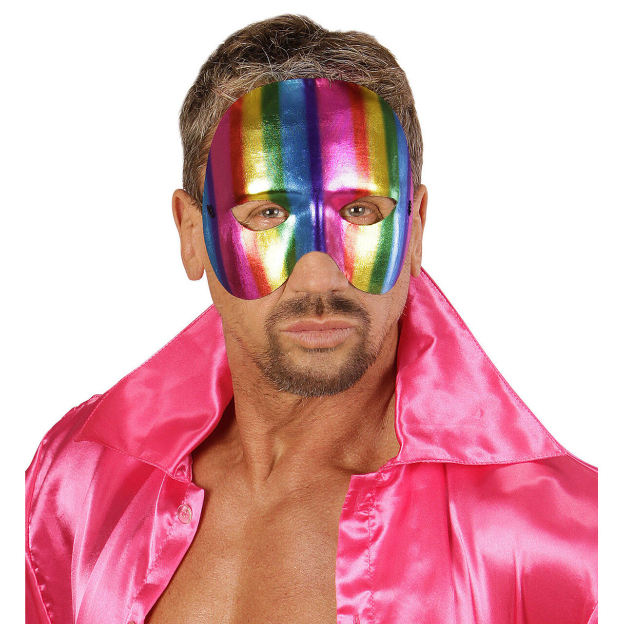 Op deze afbeelding zie je een Accessoires, van het merk Widmann. Extravagant Oogmasker Regenboog Kinloos Metallic