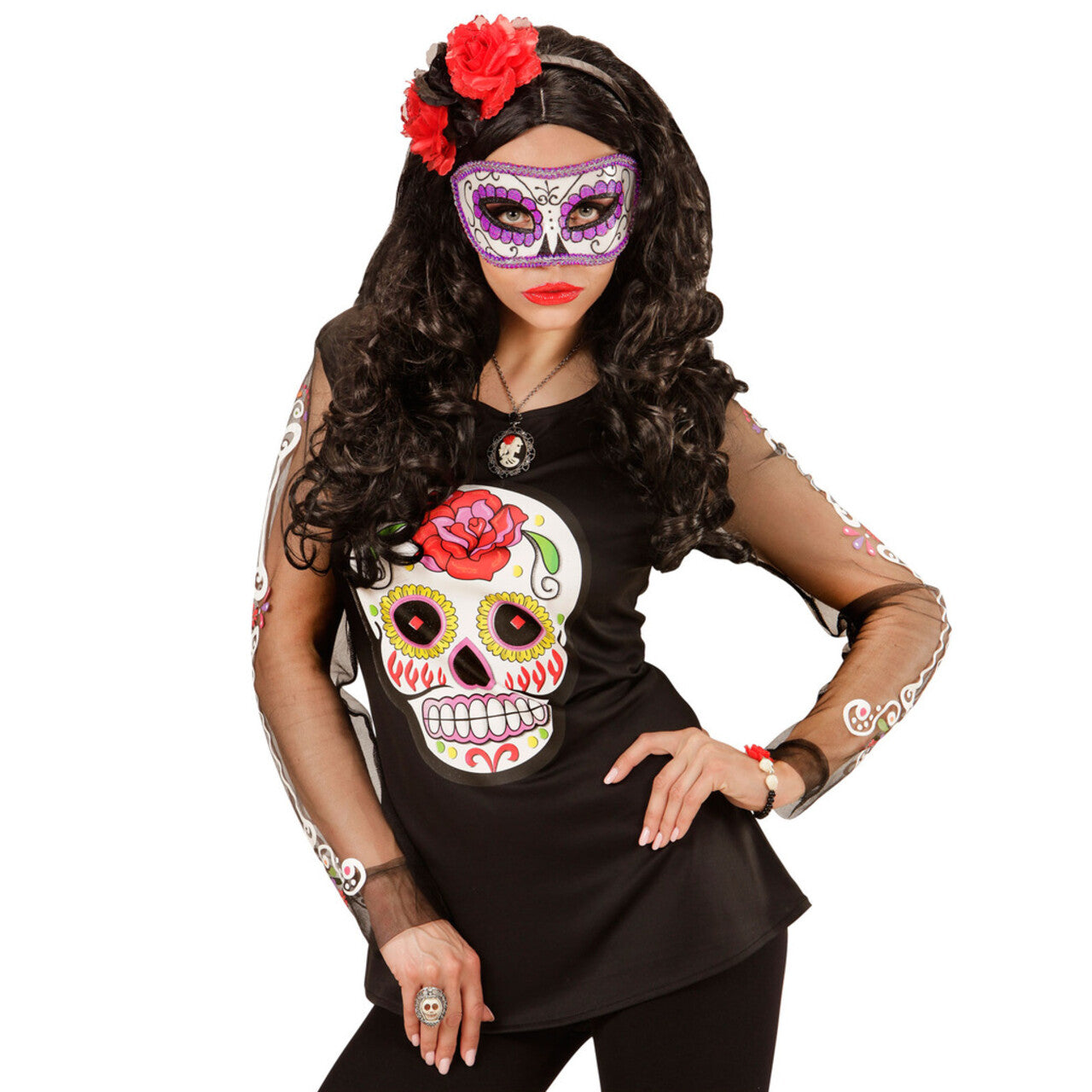 Op deze afbeelding zie je een Accessoires, van het merk Widmann. Mexicaans Oogmasker Dia De Los Muertos Zwart & Paars