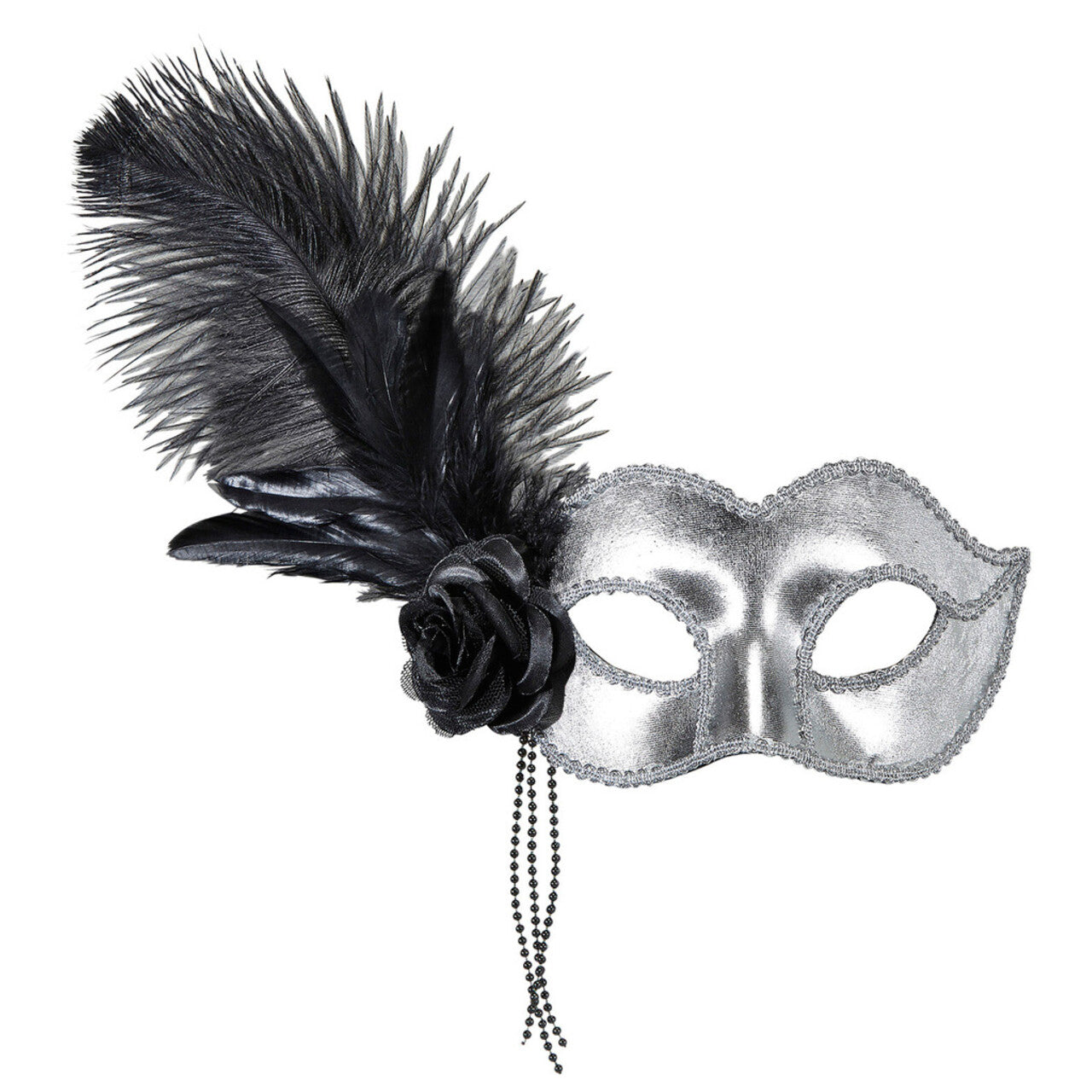 Op deze afbeelding zie je een Accessoires, van het merk Widmann. Signorina Oogmasker Venetie Zilver Met Veren
