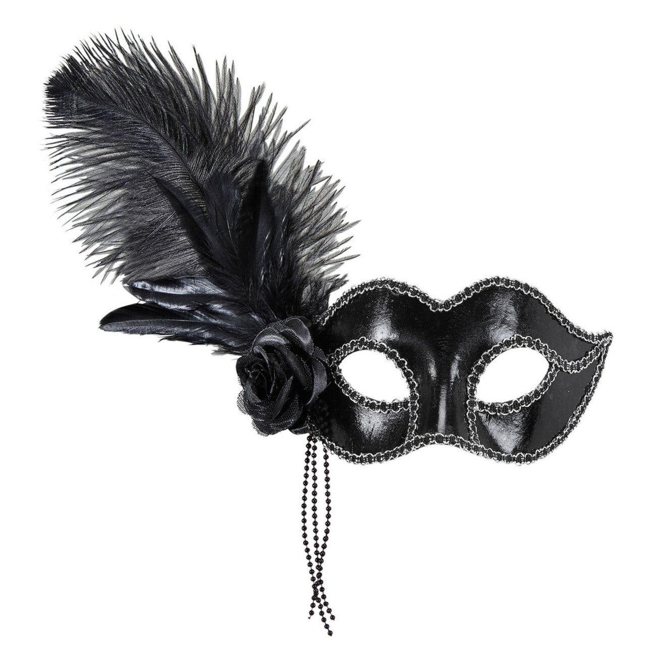 Op deze afbeelding zie je een Accessoires, van het merk Widmann. Signorina Oogmasker Venetie Zwart Met Veren