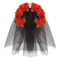 Serre-Tête Mariée Des Morts Rose Rouge Avec Crâne Et Voile