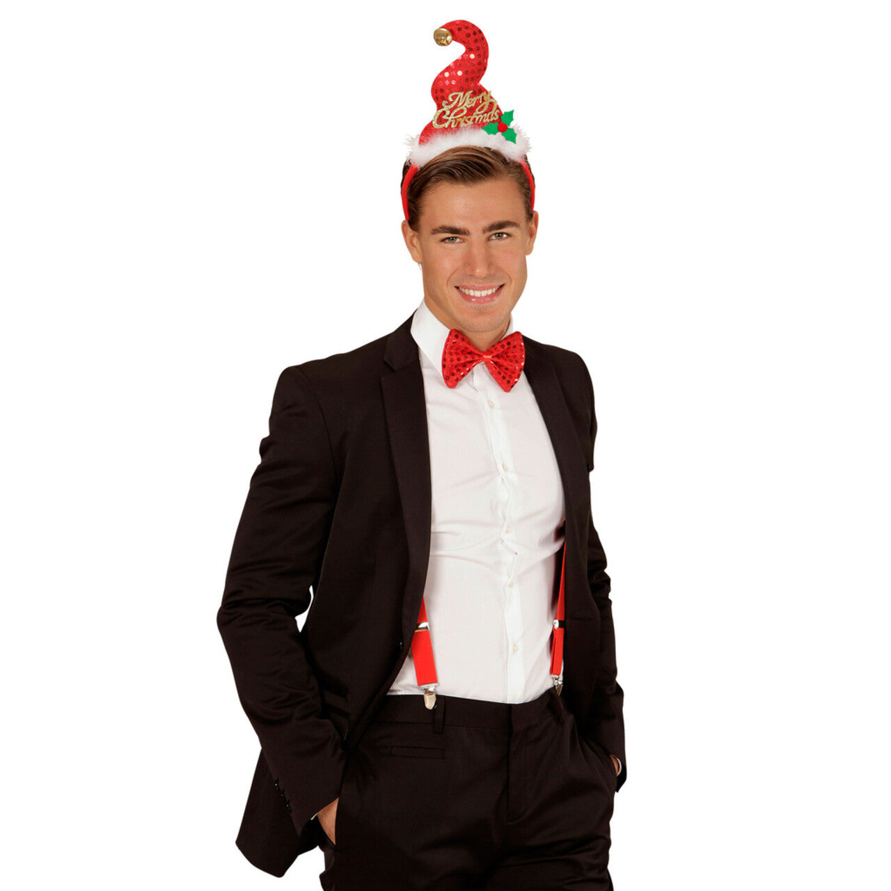 Op deze afbeelding zie je een Accessoires, van het merk Widmann. Grappige Kerst Pailletten Mini Hoedje Met Belletje En Strikje