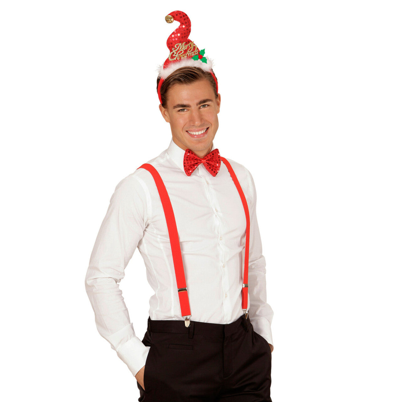 Op deze afbeelding zie je een Accessoires, van het merk Widmann. Grappige Kerst Pailletten Mini Hoedje Met Belletje En Strikje