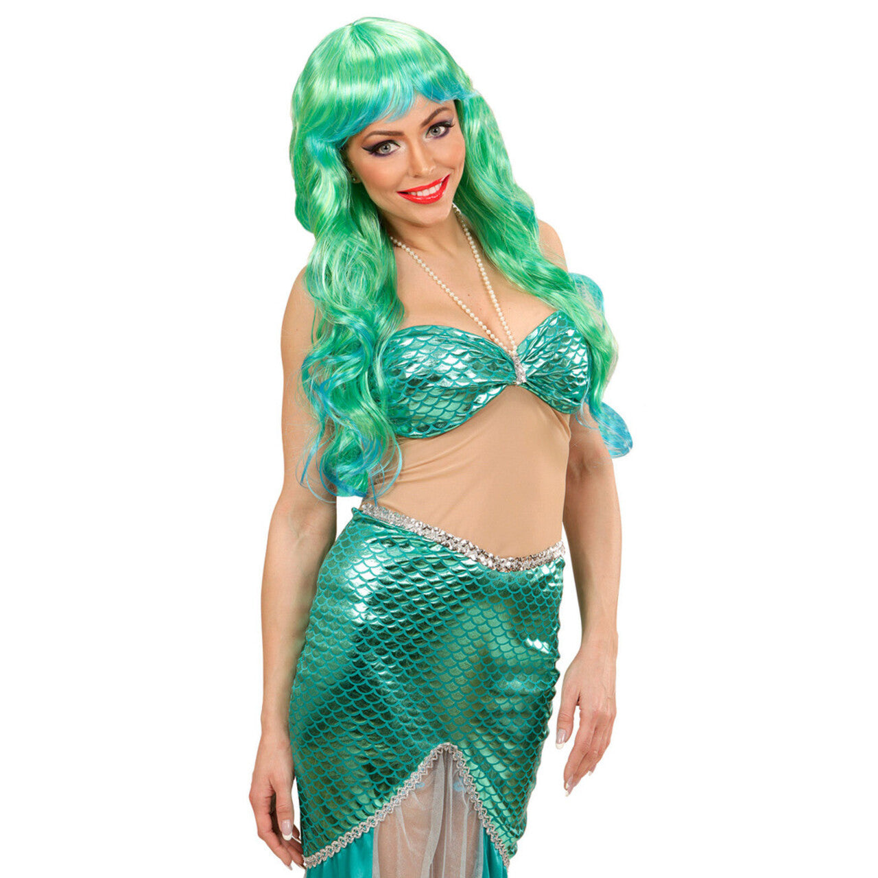 Op deze afbeelding zie je een Accessoires, van het merk Widmann. Fantasia Pruik, Zeemeermin Groen / Blauw