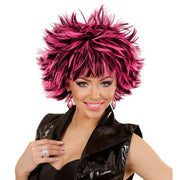 Op deze afbeelding zie je een Accessoires, van het merk Widmann. Punk Chick Pruik, Steamy Zwart / Roze