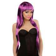 Op deze afbeelding zie je een Accessoires, van het merk Widmann. Cruella Deville Pruik, Fashion Streaks Zwart / Paars