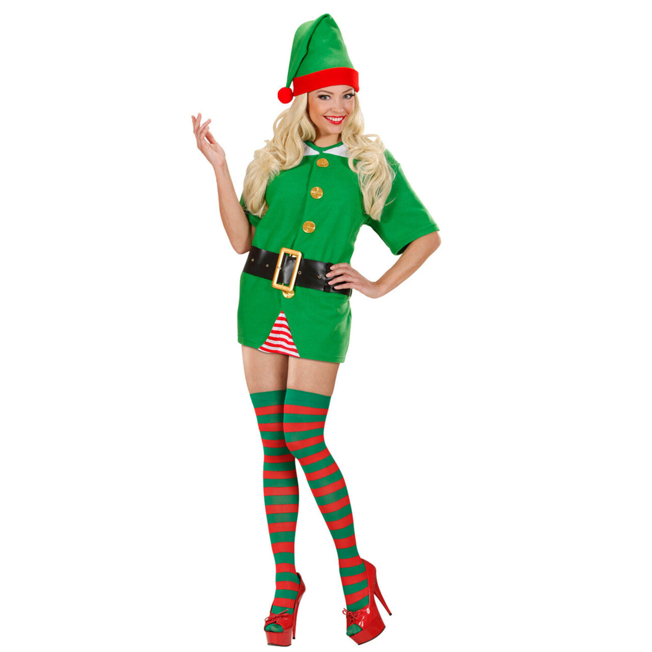 Op deze afbeelding zie je een Accessoires, van het merk Widmann. Kerst Thigh High Rood / Groen Gestreept