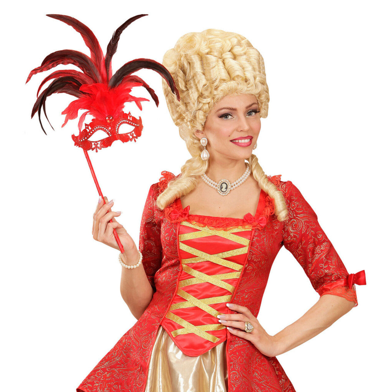 Op deze afbeelding zie je een Accessoires, van het merk Widmann. Gedistingeerd Oogmasker Met Stokje, Rood Luxe Versie