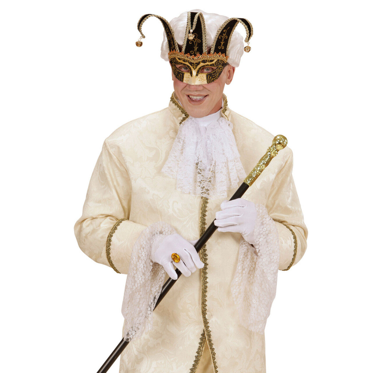 Op deze afbeelding zie je een Accessoires, van het merk Widmann. Nar Oogmasker, Joker Met Decoratie Glitters, Zwart