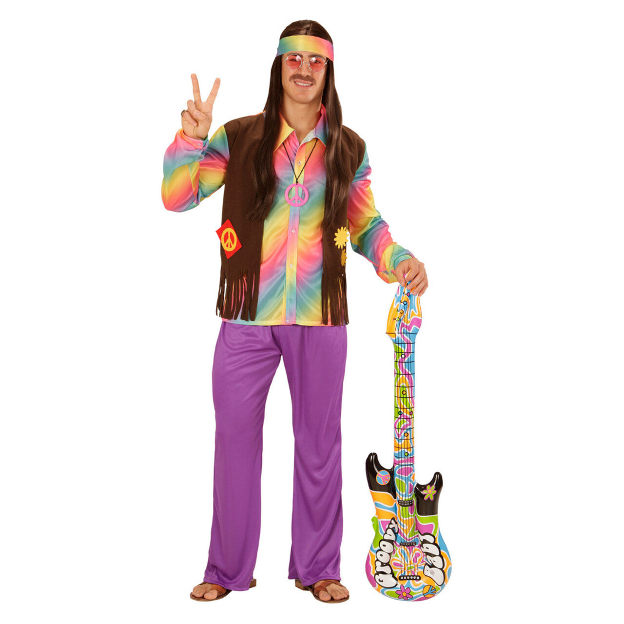 Op deze afbeelding zie je een Accessoires, van het merk Widmann. Hippie Opblaasbare Gitaar Groovy 105 Centimeter