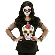 Op deze afbeelding zie je een Kostuums, van het merk Widmann. Mexicaans Shirt Dia De Los Muertos Vrouw