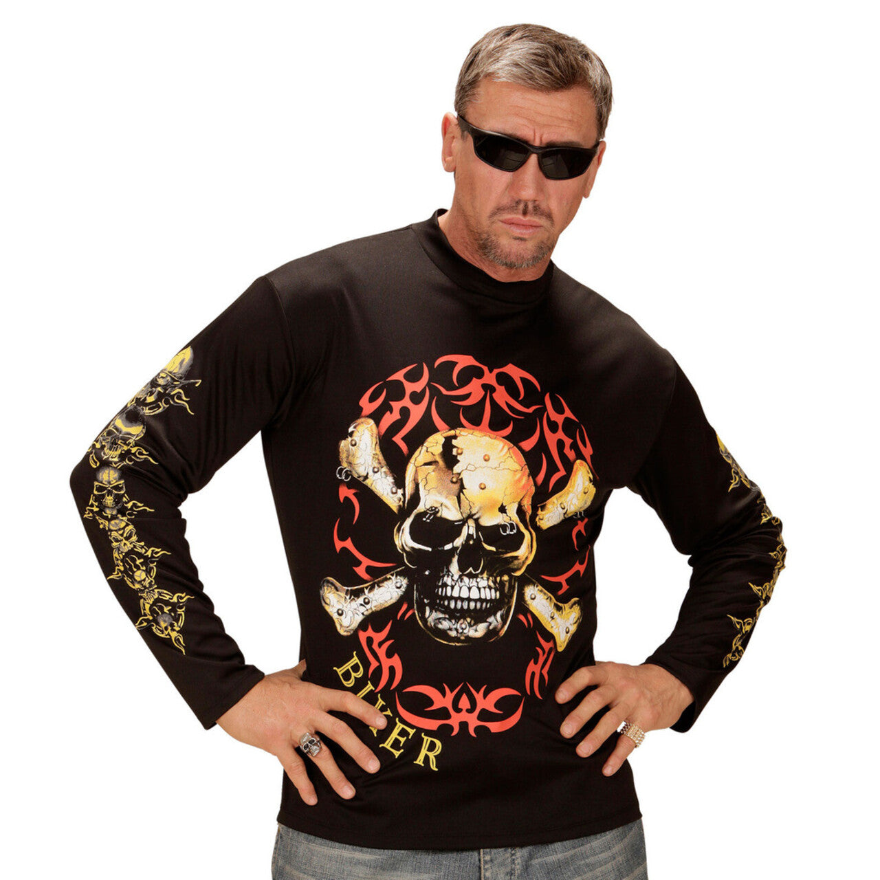 Op deze afbeelding zie je een Kostuums, van het merk Widmann. Terror Mc Biker Shirt Man
