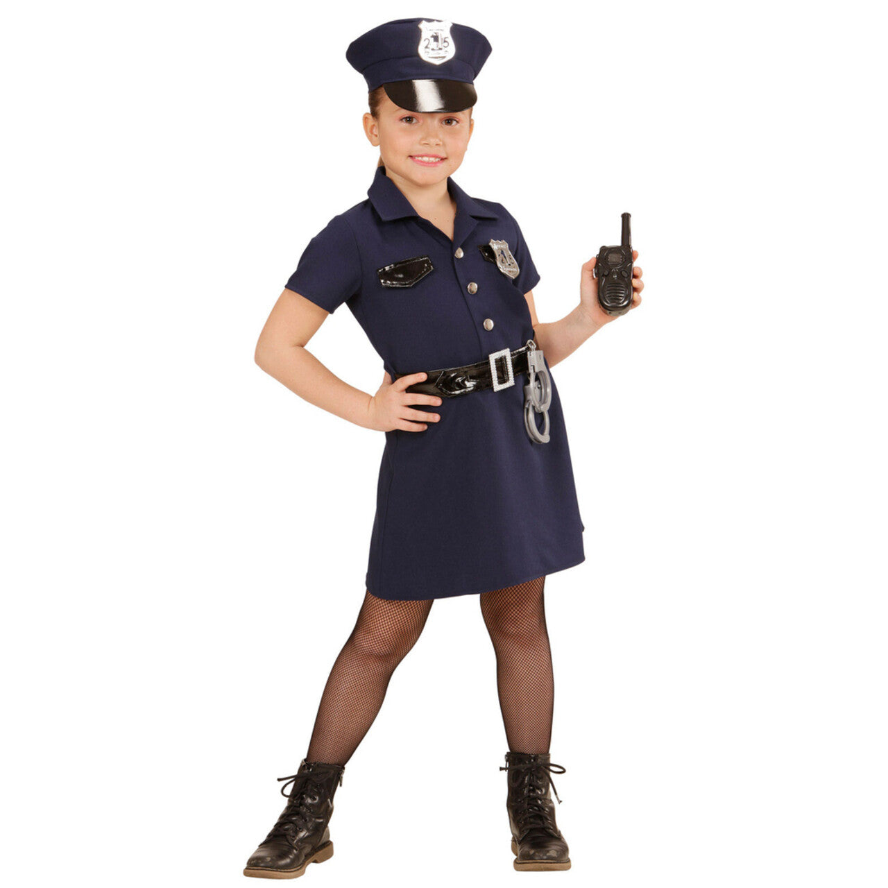 Op deze afbeelding zie je een Kostuums, van het merk Widmann. Politiejurkje Meisje