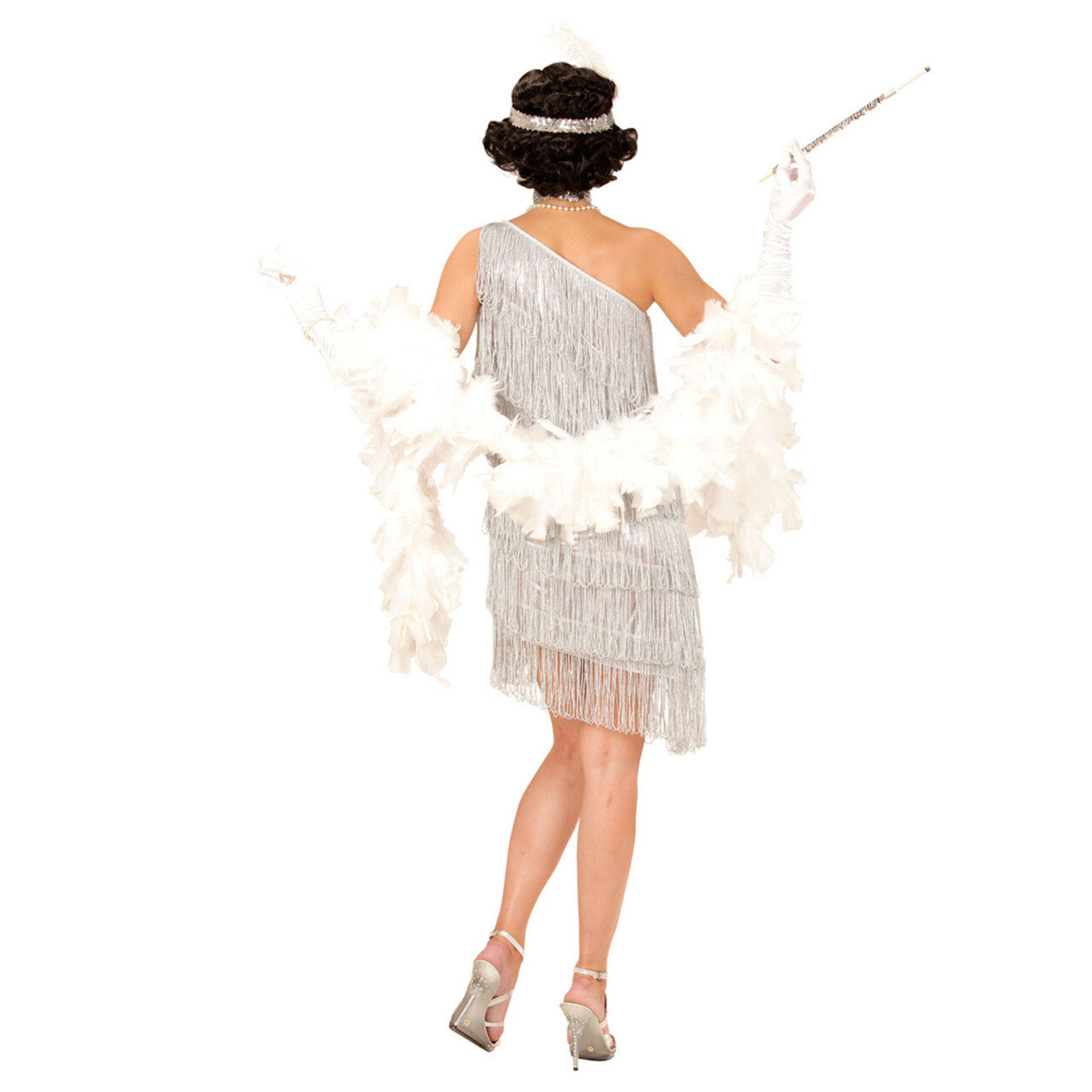 Op deze afbeelding zie je een Kostuums, van het merk Widmann. Amerikaanse Weelderigheid Flapper Zilver Vrouw Kostuum
