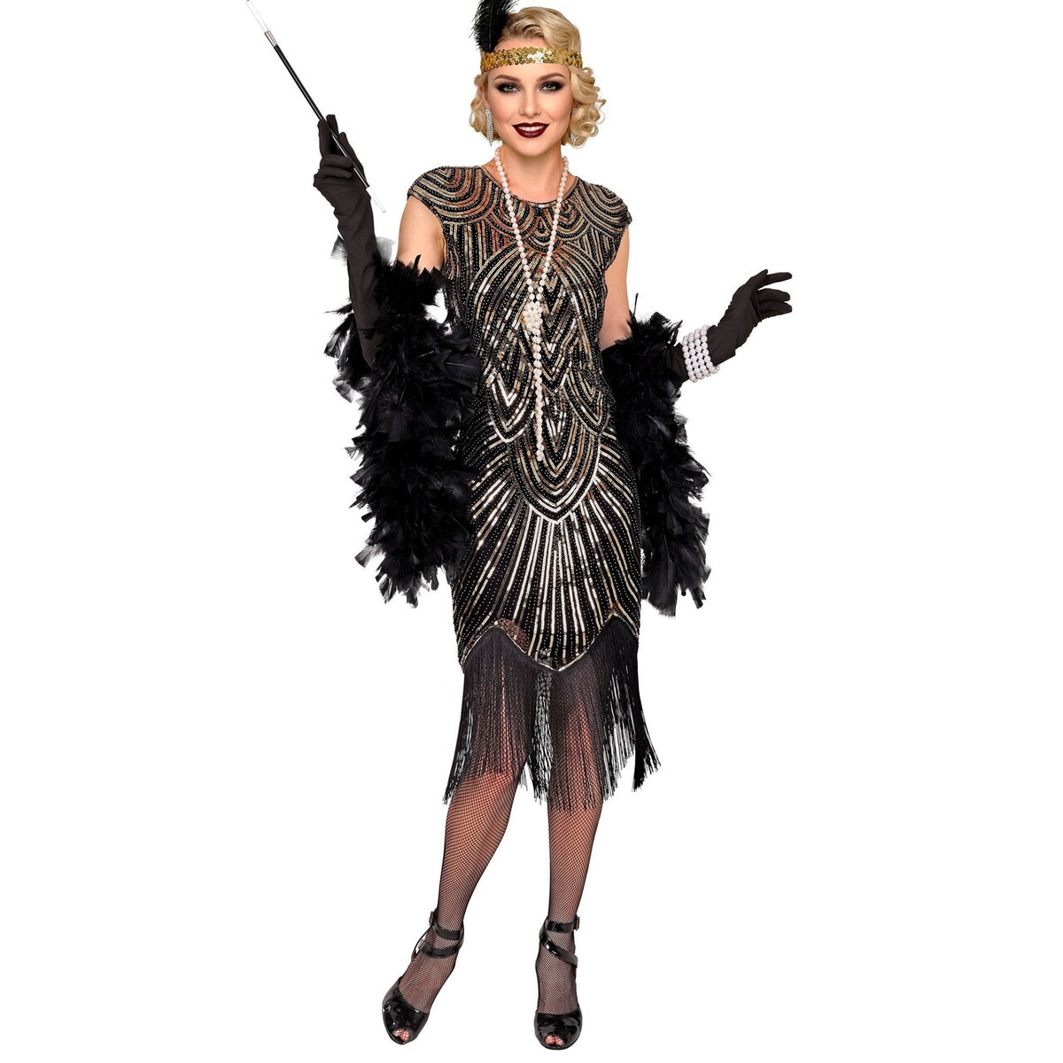 Op deze afbeelding zie je een Kostuums, van het merk Widmann. Roaring 20s Gold Shine Vrouw Kostuum