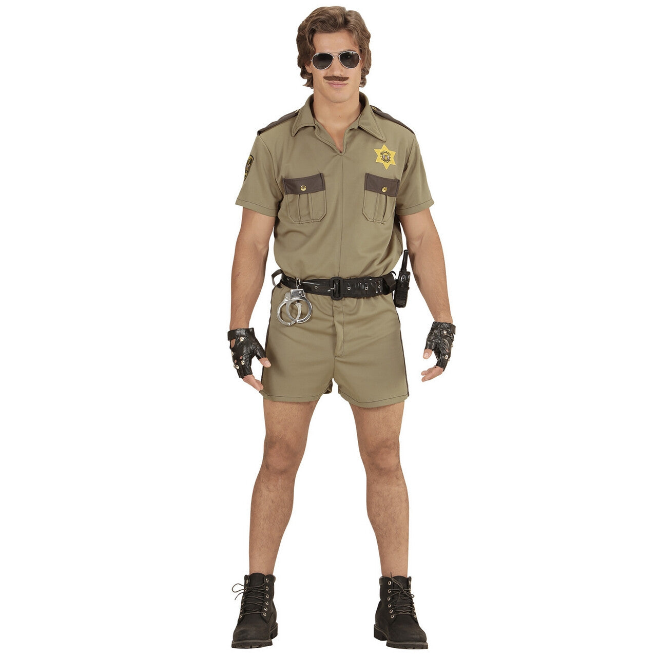 Op deze afbeelding zie je een Kostuums, van het merk Widmann. Brandon Agent California Highway Petrol Bruin Politie Man Kostuum