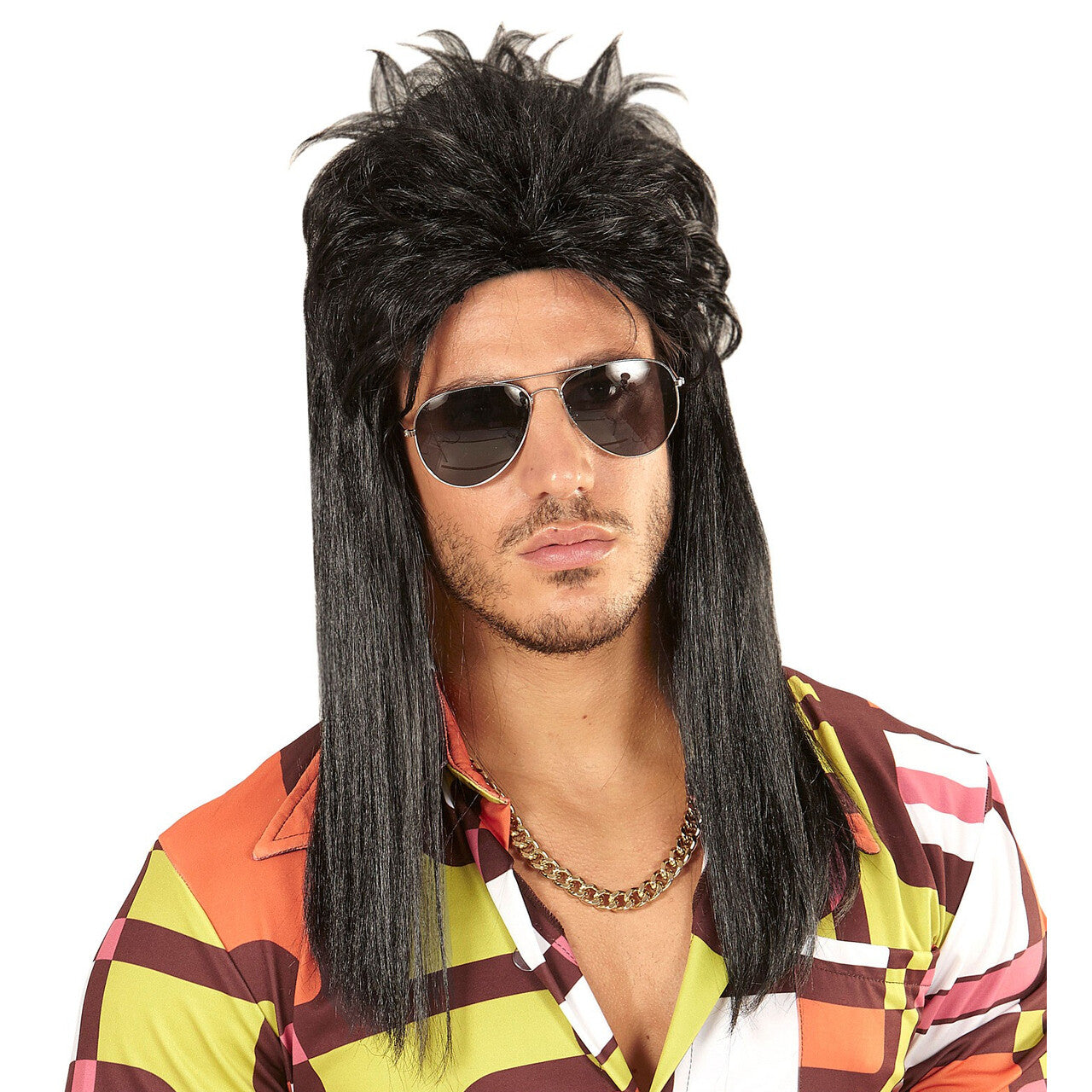 Op deze afbeelding zie je een Accessoires, van het merk Widmann. AXL Pruik Mullet 80s Zwart