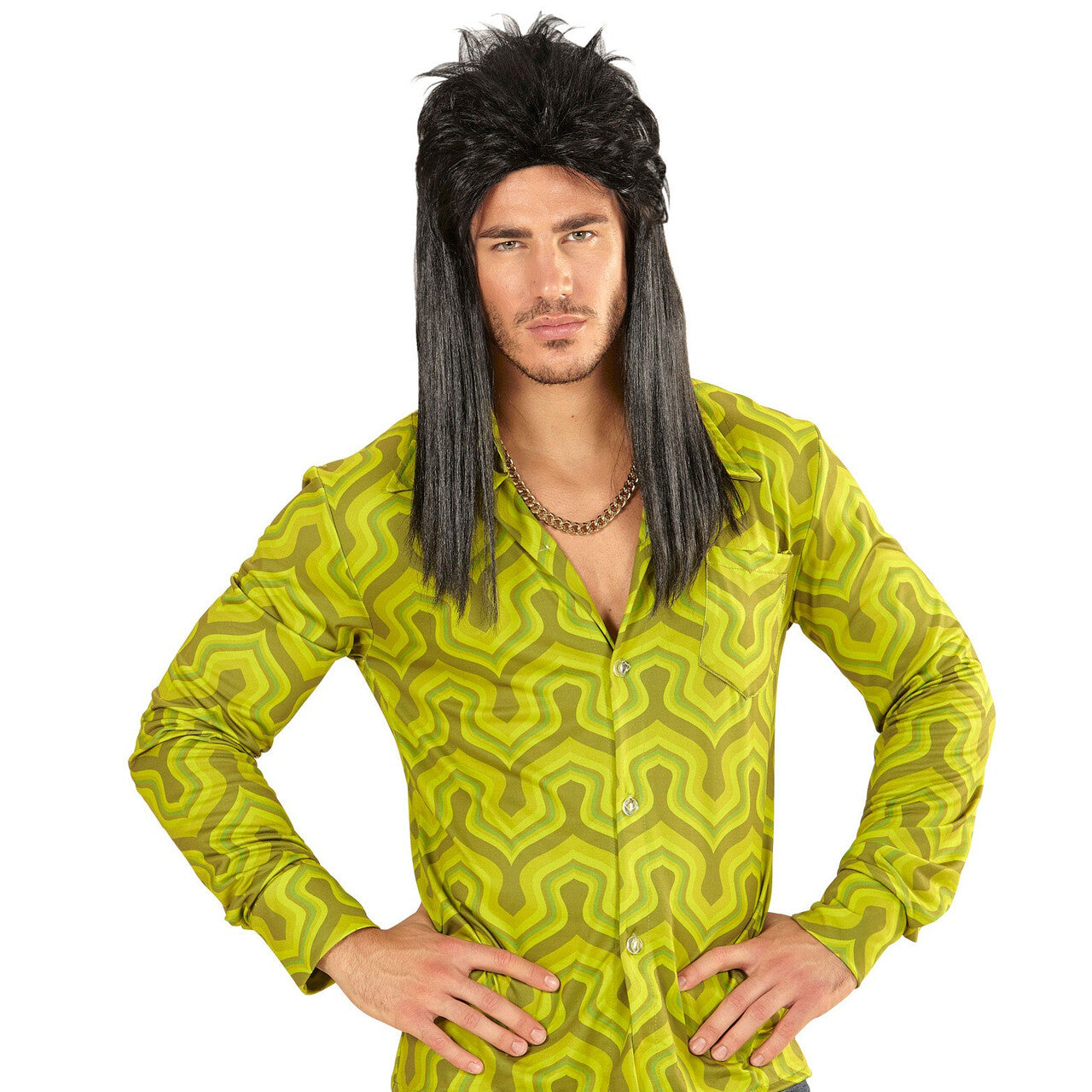 Op deze afbeelding zie je een Accessoires, van het merk Widmann. AXL Pruik Mullet 80s Zwart