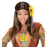 Hippie-Perücke Braun Mit Bunter Blumen-Stirnband