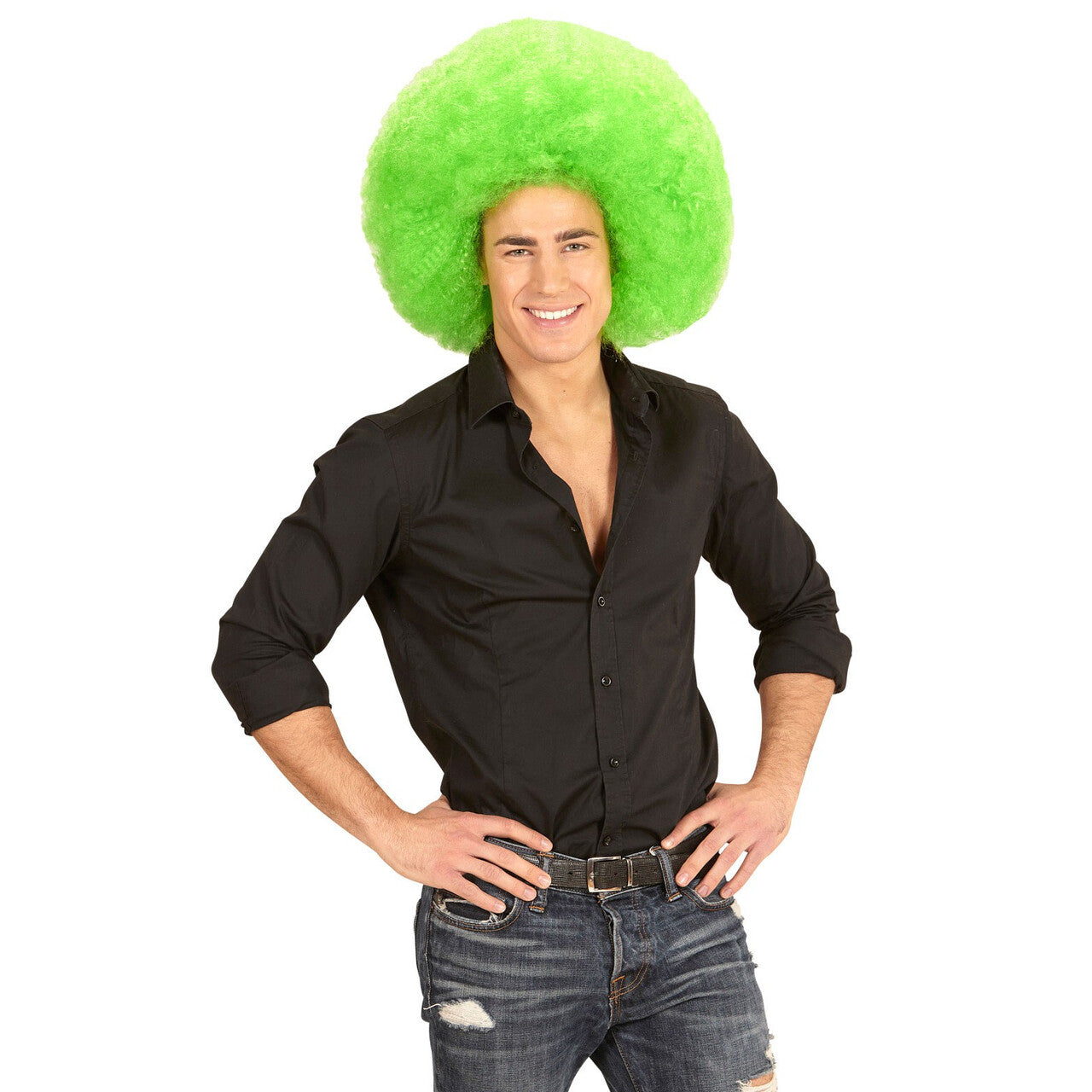 Op deze afbeelding zie je een Accessoires, van het merk Widmann. Soul Diva Pruik, Afro Extra Groot Groen