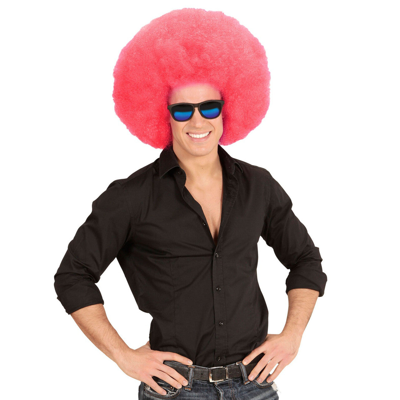 Op deze afbeelding zie je een Accessoires, van het merk Widmann. Soul Diva Pruik, Afro Extra Groot Roze