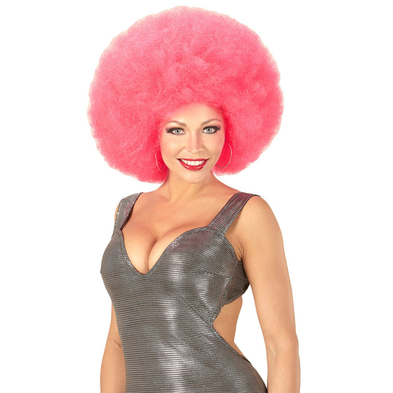 Op deze afbeelding zie je een Accessoires, van het merk Widmann. Soul Diva Pruik, Afro Extra Groot Roze
