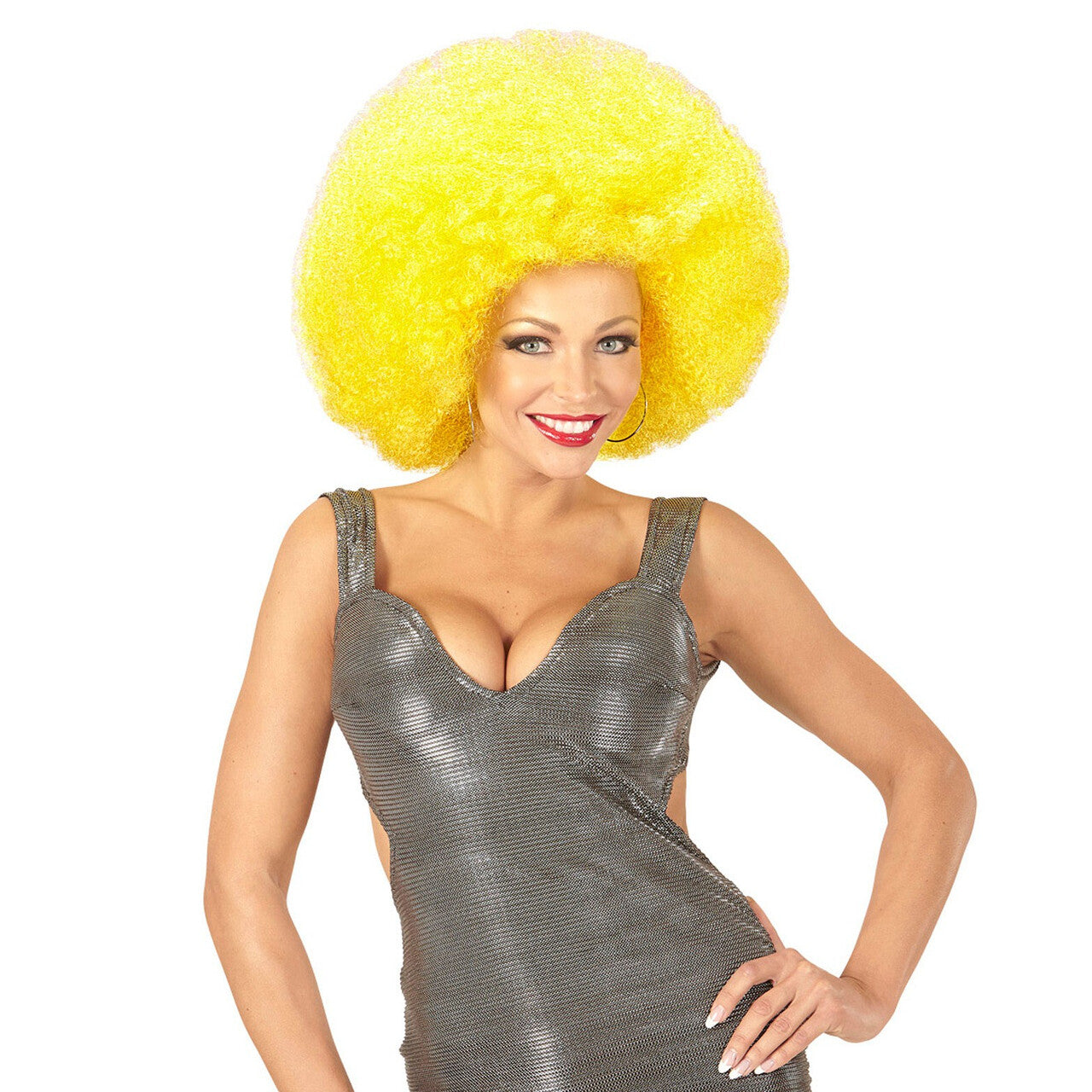 Op deze afbeelding zie je een Accessoires, van het merk Widmann. Soul Diva Pruik, Afro Extra Groot Geel