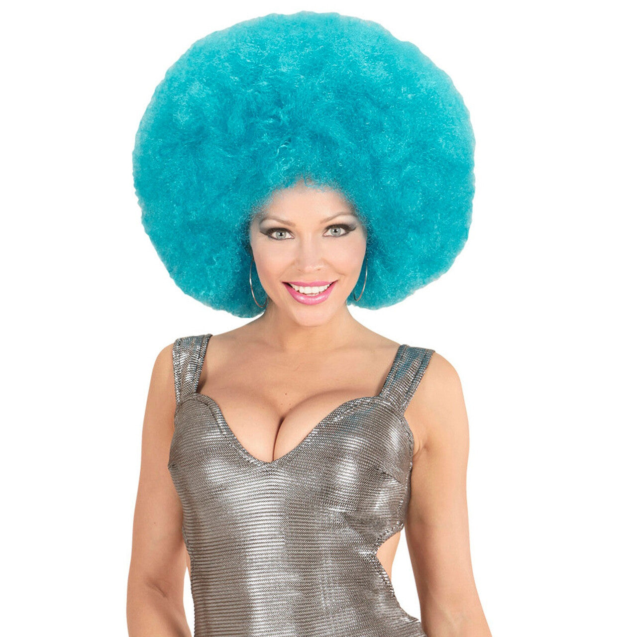 Op deze afbeelding zie je een Accessoires, van het merk Widmann. Soul Diva Pruik, Afro Extra Groot Azuur