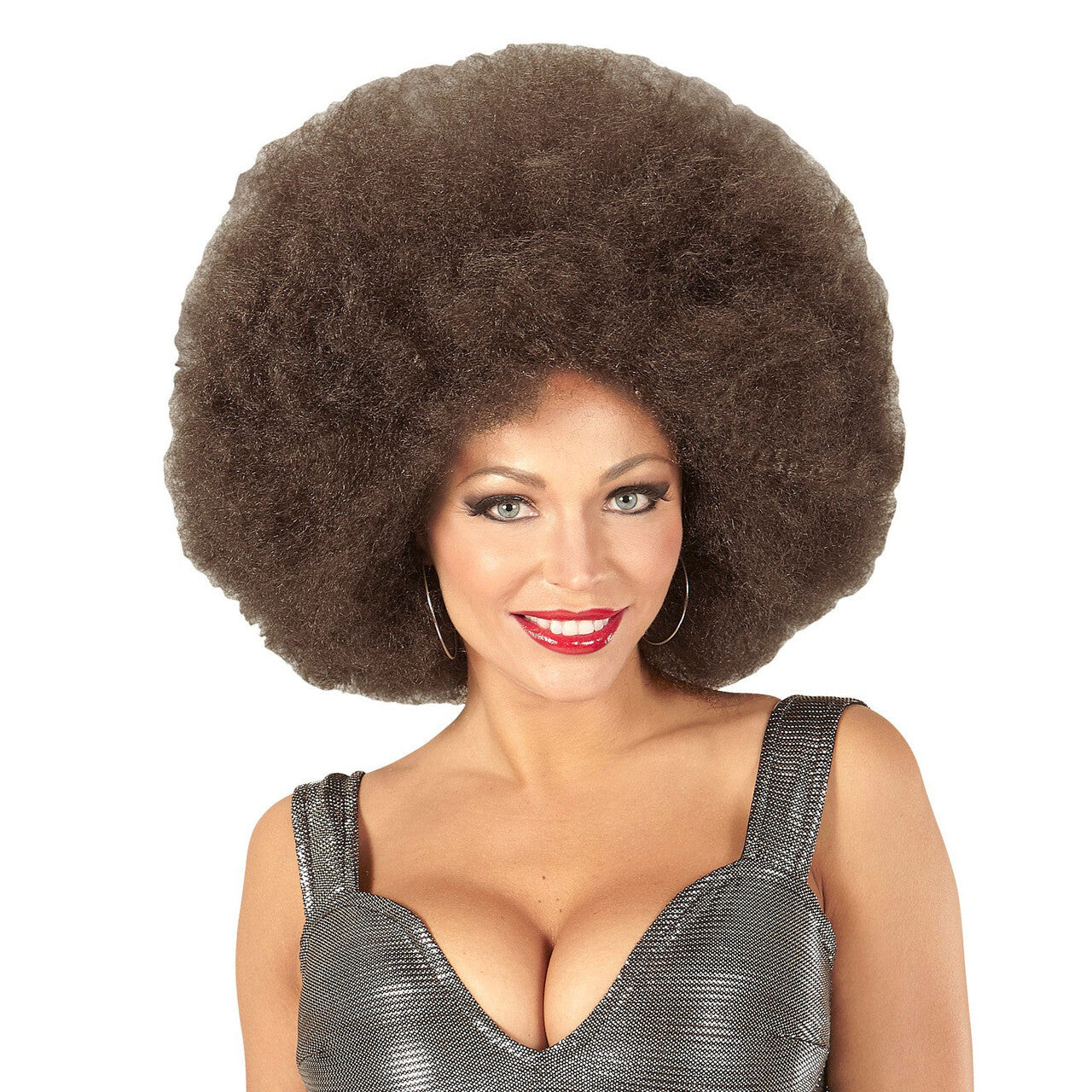 Op deze afbeelding zie je een Accessoires, van het merk Widmann. Soul Diva Pruik, Afro Extra Groot Koffie Kleur