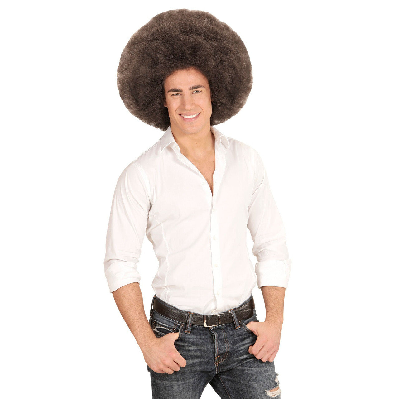 Op deze afbeelding zie je een Accessoires, van het merk Widmann. Soul Diva Pruik, Afro Extra Groot Koffie Kleur