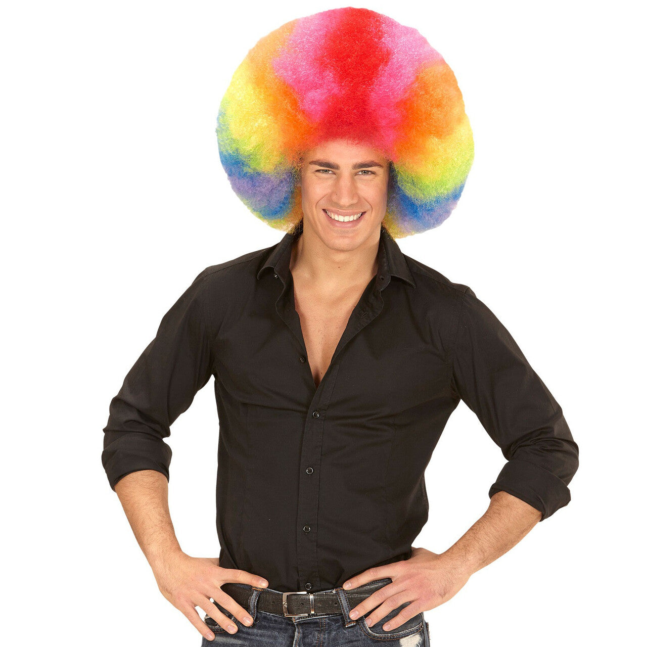 Op deze afbeelding zie je een Accessoires, van het merk Widmann. Soul Brother Pruik, Afro Extra Groot Meerkleurig